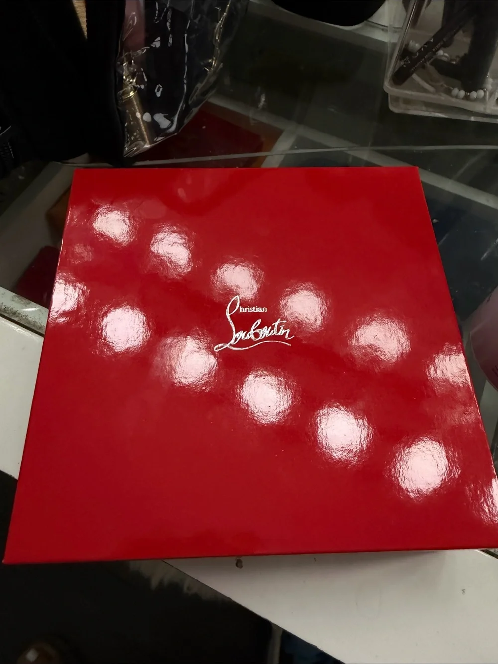 Christian Louboutin Red Studded Refillable Palette Case with Silver Accents